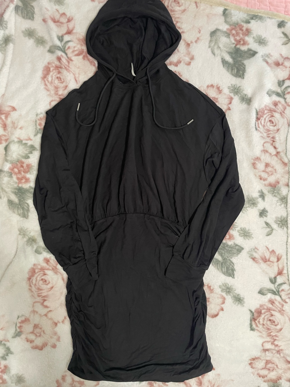 HALARA Black Long Sleeve Pullover Dress with Drawstring Neck